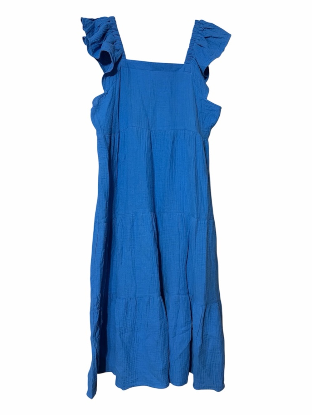 Mud Pie Blue Martha Maxi Dress Cotton Gauze Flutter Sleeve Tiered NWT L - Picture 2 of 8
